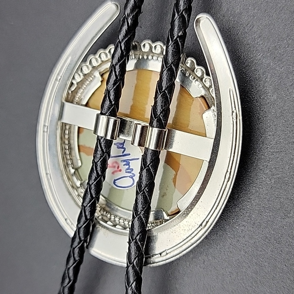 Mens Desert Lanscape Picture Jasper Bolo Braided Leather Tie Natural Gemstone - Picture 4 of 6